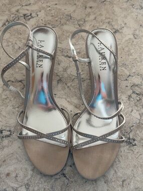 Lauren Ralph Lauren Champagne Rhinestone Strappy Heels Size 8.5B